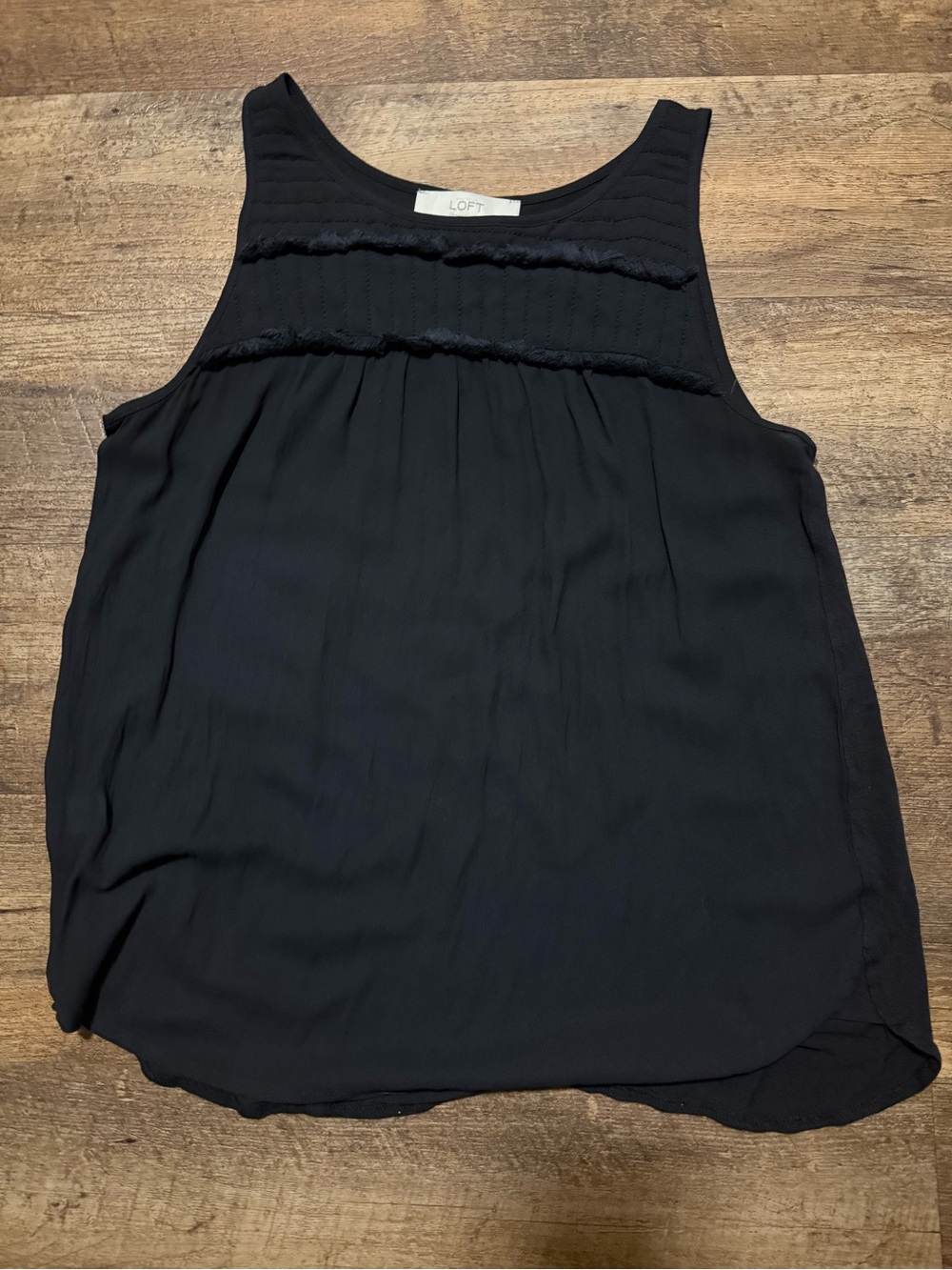 LOFT Black Scoop Neck Textured Yoke Tank